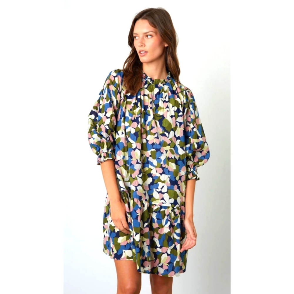 Anthropologie Velvet Floral Mini Dress Blue Large